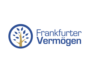 Logo von Frankfurter Vermögen mit stilisiertem Baum in einem blauen Kreis und dem Schriftzug „Frankfurter Vermögen