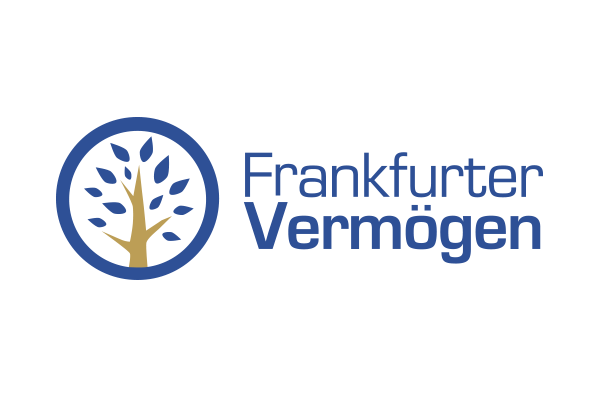 Logo von Frankfurter Vermögen mit stilisiertem Baum in einem blauen Kreis und dem Schriftzug „Frankfurter Vermögen
